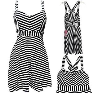 Candie’s Black & White Striped Fit & Flare Dress Fitted Waist Sz S New with Tags